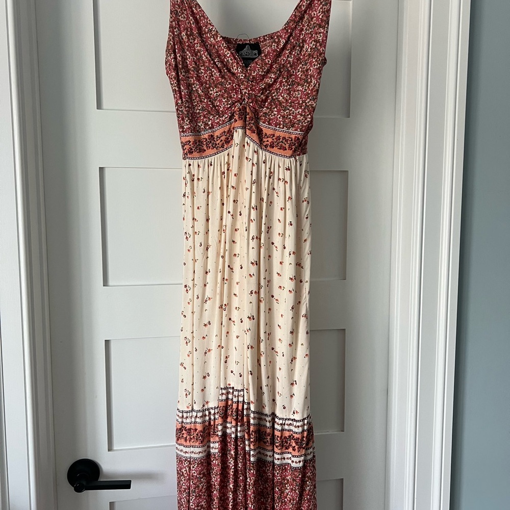 Angie Red and Cream Floral Maxi Dress
